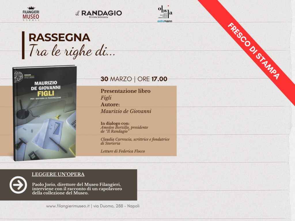 libro "figli" di Maurizio De Giovanni, presentato al Museo Filangieri il 30 marzo 2026